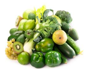 fresh vegetables with leaves isolated on white background.