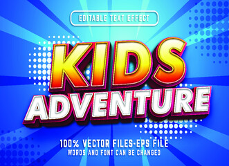 Poster - kids adventure 3d text effect. editable text effect with cartoon style premium vectors