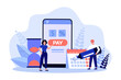 © Bro Vector - Tiny people and online calendar app for monthly payment. Person marking deadline date on digital planner flat vector illustration. Payday, loan, concept for banner, website design or landing web page