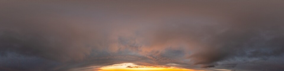 Wall Mural - Red burning sunset sky panorama with Cumulus clouds. Seamless hdr 360 pano in spherical equirectangular format. Complete zenith for 3D visualization, game, sky replacement for aerial drone panoramas