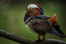Closeup Of A Male Mandarin Duck With Colorful Feathers