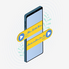 Poster - Voice messages concept. Chat speech bubbles with smartphone. Voice chat messaging correspondence, event notification. Modern isometric voicemail vector illustration
