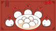 China-chic illustration for Lantern Festival. Personification pattern of Tangyuan, Yuanxiao or soup ball, traditional Chinese Festival food.