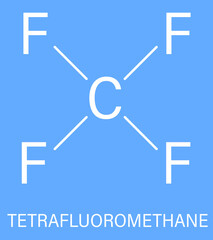 Poster - Tetrafluoromethane, carbon tetrafluoride, CF4, greenhouse gas molecule. Skeletal formula.