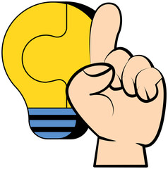 Poster - New idea, solution innovative technology concept with attention hand gesture. Light bulb isolated on white background with index finger point up. Light bulb as symbol of new idea, business project