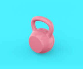 Poster - Pink kettlebell on a blue background. Minimalistic design object. 3d rendering.