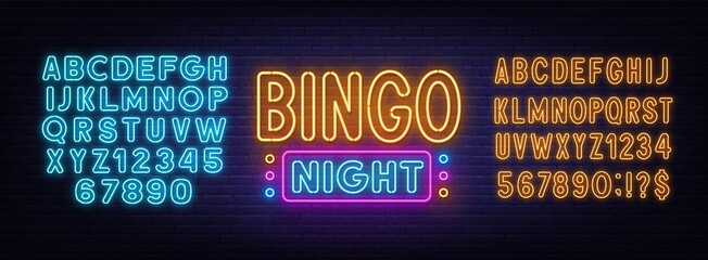 Poster - Bingo Night neon sign on brick wall background.