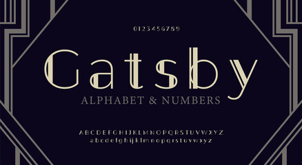 Fototapete - Elegant font and alphabet in Art deco style. Gatsby font and alphabet, Condensed letters set.