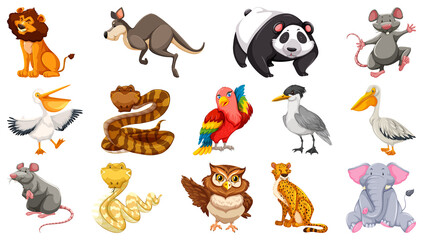 Sticker - Set of different wild animals cartoon characters