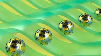 Wall Mural - Minimal motion graphics cover design on green metal spheres able to loop seamless 4k