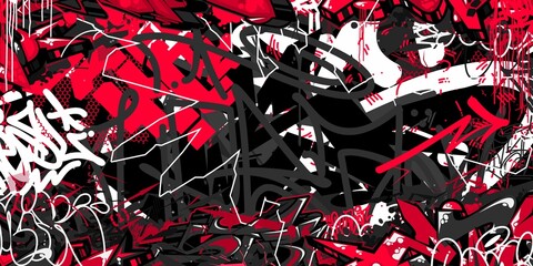 Wall Mural - Black Red And White Abstract Hip Hop Street Art Graffiti Style Urban Calligraphy Vector Illustration Background Art