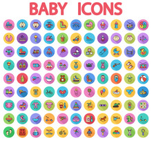 Baby Icons Set. Flat Related Icons Set With Long Shadow For Web And Mobile Applications. It Can Be Used As - Logo, Pictogram, Icon, Infographic Element
