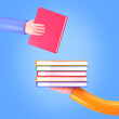 3d render of hands holding books. Education, study concept