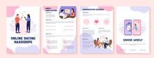 Online Dating Hardships Flat Vector Brochure Template. Flyer, Booklet, Printable Leaflet Design With Flat Illustrations. Magazine Page, Cartoon Reports, Infographic Posters With Text Space