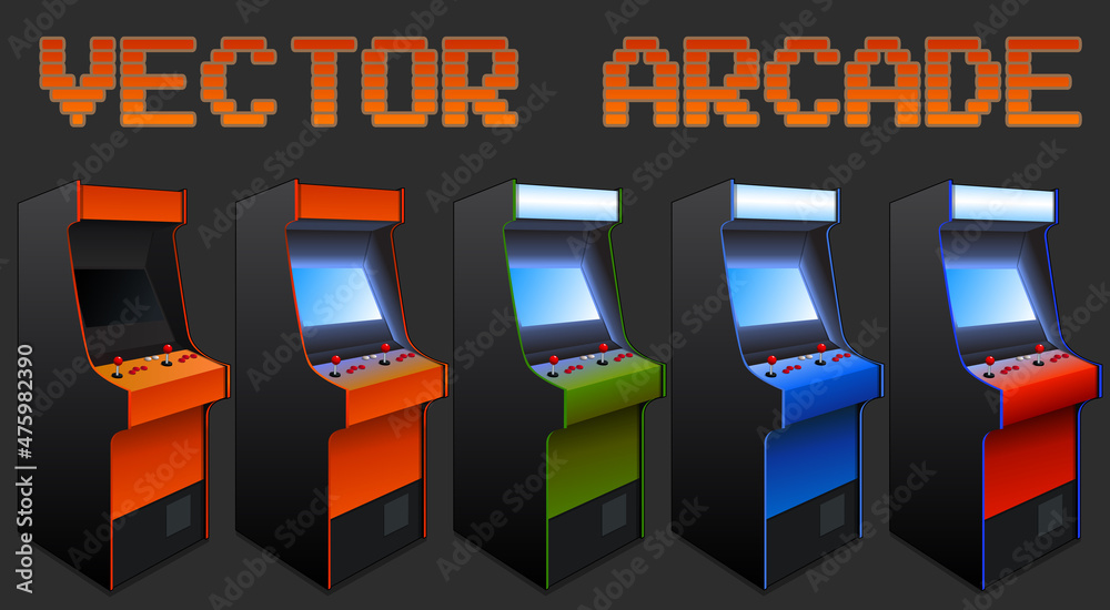 Classic Retro Vector Game Room Arcade Cabinets Stock Vector | Adobe Stock