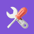 Simple repair icon with wrench and turn-screw 3D render illustration.