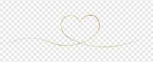 Art Line Continuous Heart Icon With Sparkle Gold Glitter Texture Isolated On Transparent Background. Love Symbol, Valentine's Day Design Vector Illustration.
