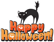 Happy Halloween Word With Black Cat Banner