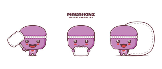 Wall Mural - vector macarons cartoon mascot, with blank board banner