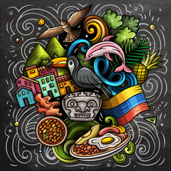 Wall Mural - Colombia cartoon vector doodle chalkboard illustration