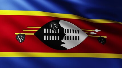 Wall Mural - Large Flag of Kingdom of Eswatini fullscreen background fluttering in the wind