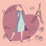 Fototapeta Paryż - vector illustration of a girl in paris