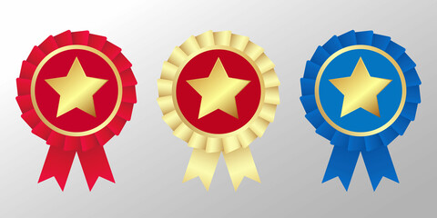 a set of awards with a gold star in the center, edged with red, gold and blue ribbons. 3 d. vector i