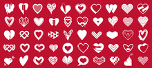 Hearts Big Vector Set Of Different Shapes And Concepts Logos Or Icons, Love And Care, Health And Cardiology, Geometric And Low Poly, Collection Of Heart Shapes Symbols.