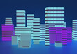 © Grispb - Abstract architectural background. Blue-lilac drawing with city houses. City, buildings, housing, real estate background. Simplified multi-storey buildings drawn. Urban infrastructure. 3d rendering