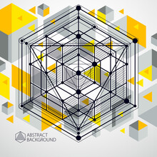 Engineering Technology Vector Yellow Wallpaper Made With 3D Cubes And Lines. Engineering Technological Wallpaper Made With Honeycombs. Abstract Technical Background.