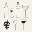 Set of line art wine elements