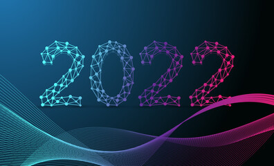 Aufkleber - Modern technology template for Merry Christmas and Happy New Year 2022 with connected lines and dots. Digital geometric effect, illustration