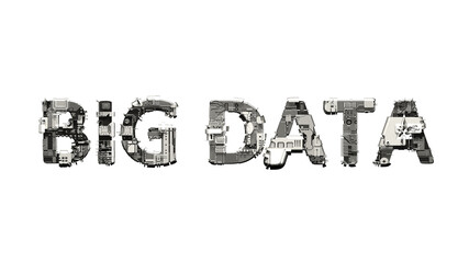 Poster - Big Data text of technogenic scrap metal cyber details, isolated - object 3D rendering