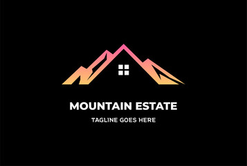 Wall Mural - Modern Ice Mountain Hill with House for Real Estate Cabin Villa Inn Hotel Chalet Cottage Logo Design