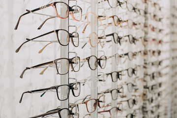 Poster - Optic shop with spectacles on shelves