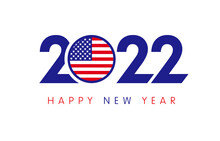 2022 Happy New Year USA Logo Text Design. Vector Illustration With Numbers And Flag United States Of America
