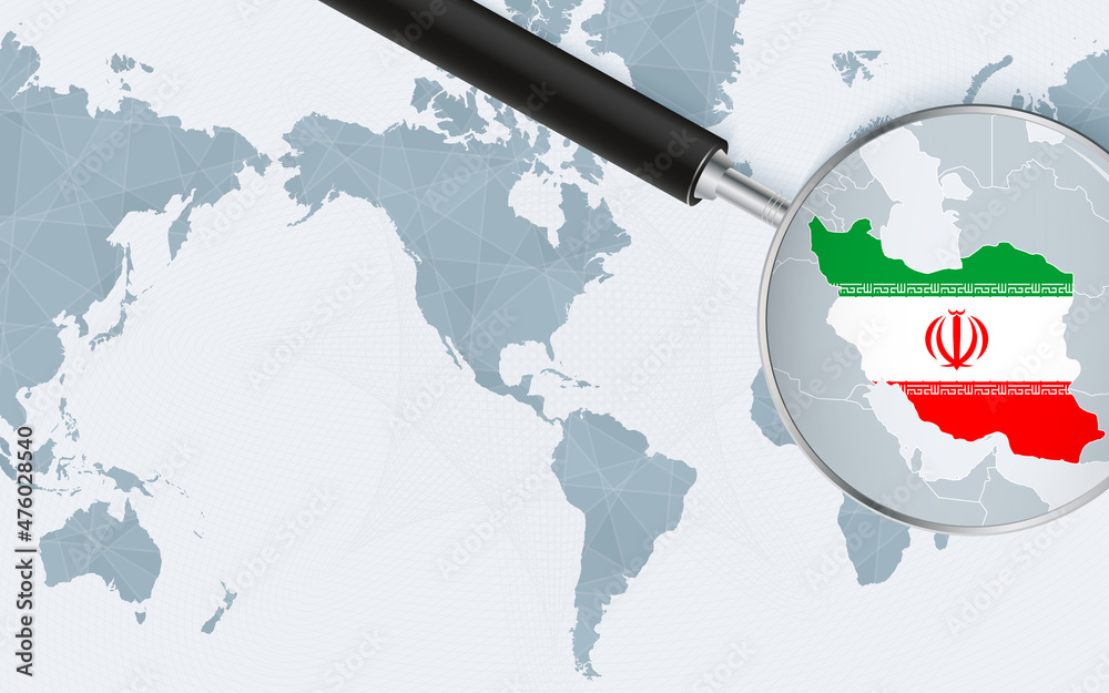 Enlarged map of Iran on America centered World Map Magnified map and Enlarged map of Iran on America centered World Map Magnified map and