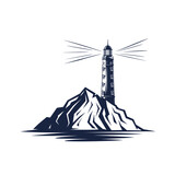 Fototapeta  - Lighthouse logo or label. Lighthouse icon isolated on white background.