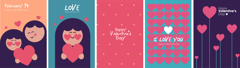 Happy valentine day background. February 14. Simple modern greeting cards. Set of vector illustrations. Decoration wallpaper.