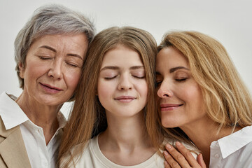 Wall Mural - Dreamy caucasian three females with closed eyes