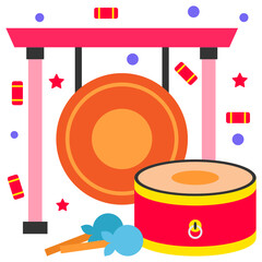 Drum and Taiko with Stick Concept, Tanggu with Stars Vector Color Icon Design, Traditional Chinese Culture Symbol, Year of the Tiger 2022 Sign, China Travel Guide Stock Illustration