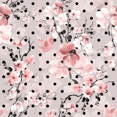   Abstract seamless drawn pattern exotic lovely orchid flowers