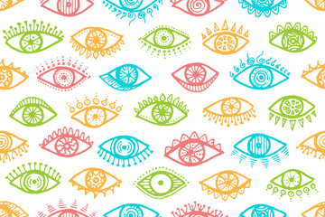 Wall Mural - Different human eyes esoteric endless pattern.