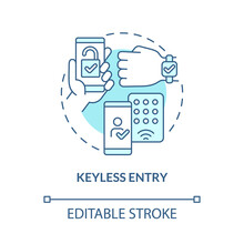 Keyless entry turquoise concept icon. Smart lockpad. Touchless system abstract idea thin line illustration. Isolated outline drawing. Editable stroke. Roboto-Medium, Myriad Pro-Bold fonts used