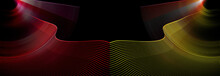 Red And Yellow Wavy And Straight Lines Fan Out And Connect Against A Black Background. Two Abstract Fractal Backgrounds In One. 3d Illustration. 3d Rendering.