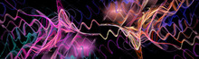 Abstract Colorful Sinusoidal Signals Pass Over A Black Background. Abstract Fractal Background. 3d Illustration. 3d Rendering.