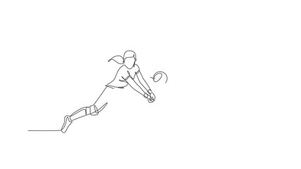 Poster - Animated self drawing of one continuous line draw young female professional volleyball player in action on court. Healthy competitive team sport concept. Full length single line animation illustration