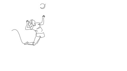 Poster - Animation of one line drawing of male professional volleyball player exercising jumping serve on court. Team sport concept. Tournament event. Continuous line self draw animated. Full length motion.