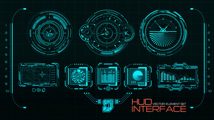 Vector tech background. Futuristic HUD style user interface. Modern holographic digital information screen layout template. Detailed HUD, UI elements and info fields..