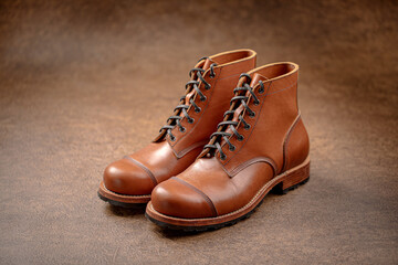 Handcrafted men's brown leather boots 